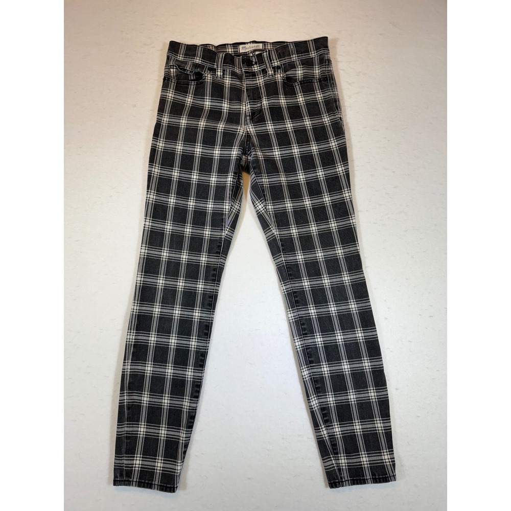 Madewell High Rise Skinny Plaid Jeans Black White Women's Size 28